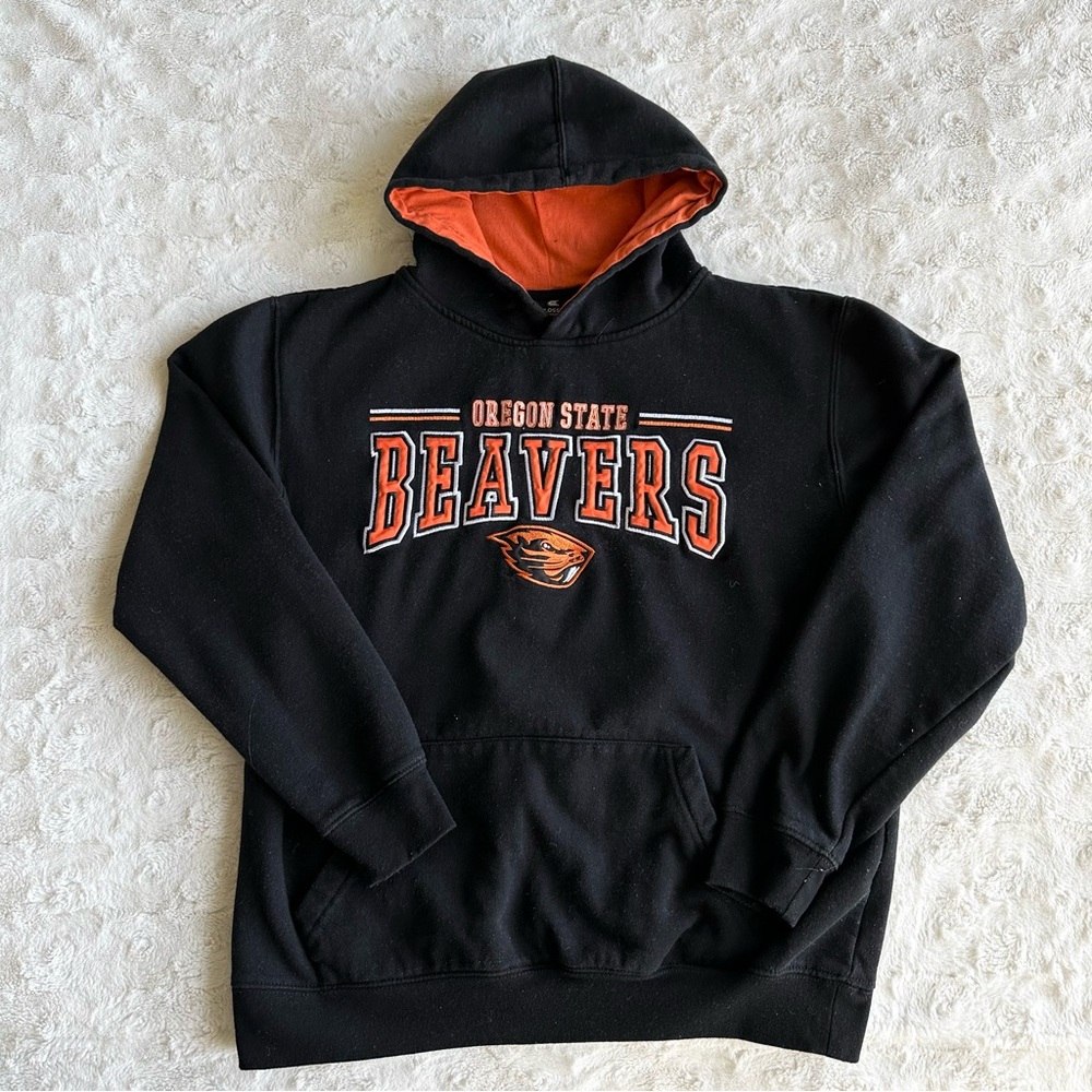 Oregon State Hoodie Mens Large Black Beavers Spell Out Embroidered OSU Colosseum